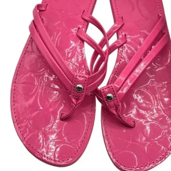 COACH Juney Pink Sz 8 Patent Leather Flip Flops - Picture 3 of 6